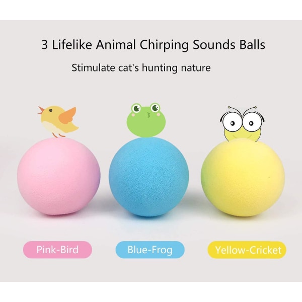 3-pack interaktiv kattboll realistisk kvitterleksak, automatisk smart katt sparkleksak, 3 realistiska djurljud