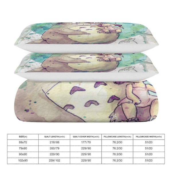 x449 Min Granne Totoro Påslakan Mikrofiber Sängkläder Set 3D-tryckt Lättviktigt 3-delat Täcke Set, 1 Påslakan Och 2 Örngott för Ki 135x200cm 53x78in