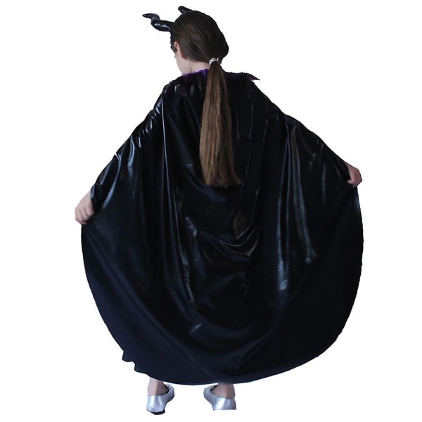Flicka Maleficent Häxa Kostym Fyndklänning med hattar Huvudbonadsset 8-10 Years
