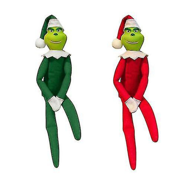 30cm Julgrinch Elfdocka Snoop On The Stoop Julgrinch Festdekorationer 2pcs(Green-Red)