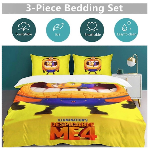 x50 Despicable Me 3-delat Sängklädesset Varmt och Bekvämt Mjukt Påslakanset med 1 Påslakan och 2 Örngott för Sovrum b50 200x200cm 78x78in