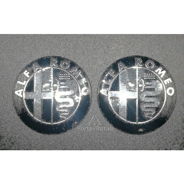2x 74 mm Alfa Romeo Emblem Badges Sort Sølv Gt 147 159 Mito Giulietta Motorhjelm