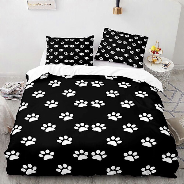 v4878 Sängkläder Tassavtryck Klotryck Katter Hundar Svart Vit Grå Påslakan Sängset Sängkläder IU4878 135x200cm 53x78in