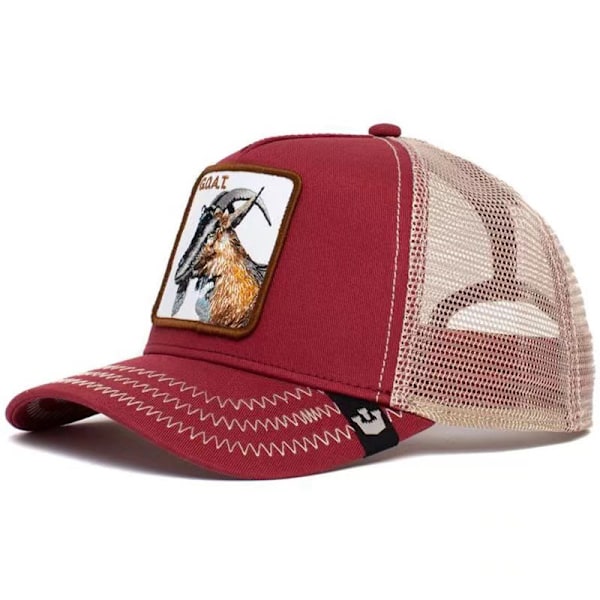 Verkkolippis brodeeratulla eläinkuvioinnilla, Snapback, Vuohi, Punainen goat red