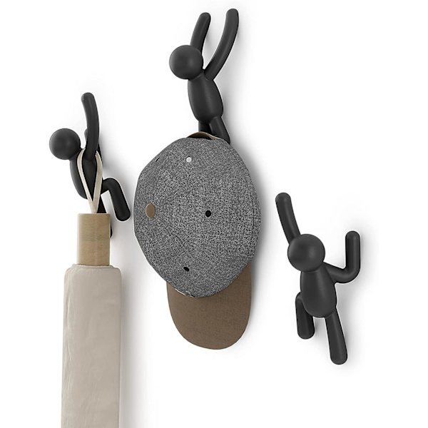 Buddy Hooks Assorteret. Buddy Wall Hooks - Dekorativt Knagerække, Sæt Af 3, Sort.