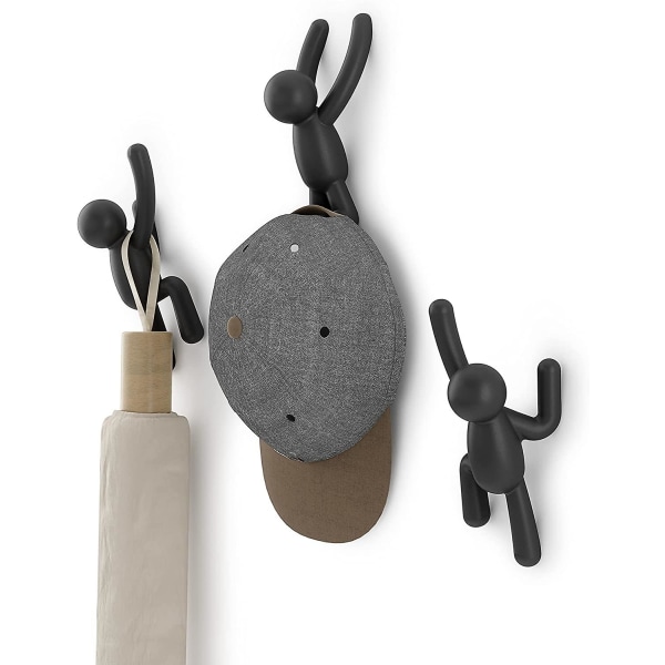 Buddy Hooks Assortert. Buddy Veggkroker - Dekorativ Klesstativ, Sett Med 3, Svart.