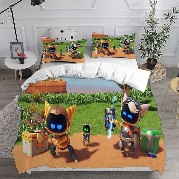 v2964 Sängkläder ASTRO BOT Bäddset Sängöverkast Täcke Påslakan Örngott - Set med Delar Barn Vuxen Sovrumsdekoration Barnpresenter 3-Delar 240x260cm 94x102in