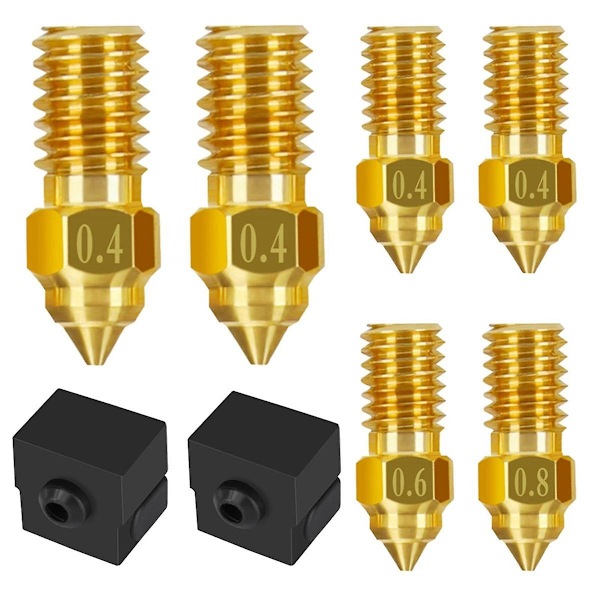 6 kpl 3 V3 SE -suutinsarjaa, 3D-tulostinmessinkisuuttimet 0,4 mm 0,6 mm 0,8 mm, korkean lämpötilan kestävät suulakepuristimet Gold