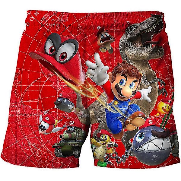 2024 Pojkar 3D Bro Baddräkter Badbyxor Badkläder Strand Pool Surf Mesh Super Mario D 6Years
