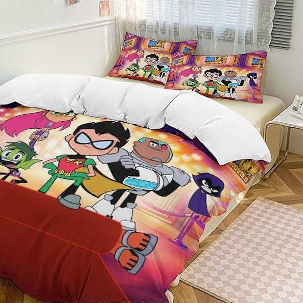 x396 Teen Titans Go 3-delt sengetøjssæt Varmt og behageligt blødt dynebetræk sengetøjssæt med 1 dynebetræk og 2 pudebetræk til soveværelse b396 200x200cm 78x78in