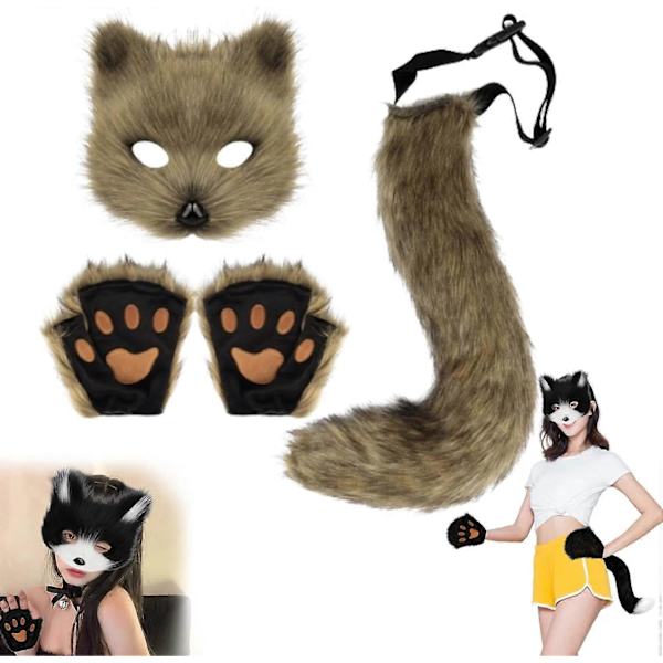 Halloween-kissan naamiosetti, karvainen puku, ketun puku Cosplay-asu, Halloween, ketun hännän Cosplay, Halloween-ketun naamio, karnevaali Halloween-juhlan Cosplay kaki