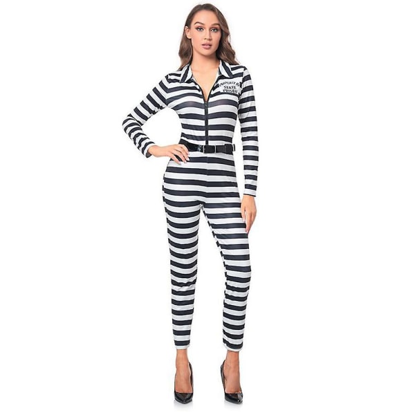 Halloween Adults Womens Prisoner Cosplay Costume Jumpsuit Outfits Party Fancy Dress M