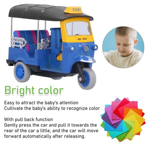 Thai Rickshaw with Pull Back Function, Simulation Alloy Tuk-Tuk Model Toy, Children's Car Toy, Blue Children's Gift