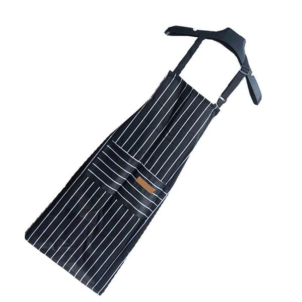 2 Pcs Kitchen Apron with 2 Pockets Adjustable Bib Chef Apron for Men Women Black Strip