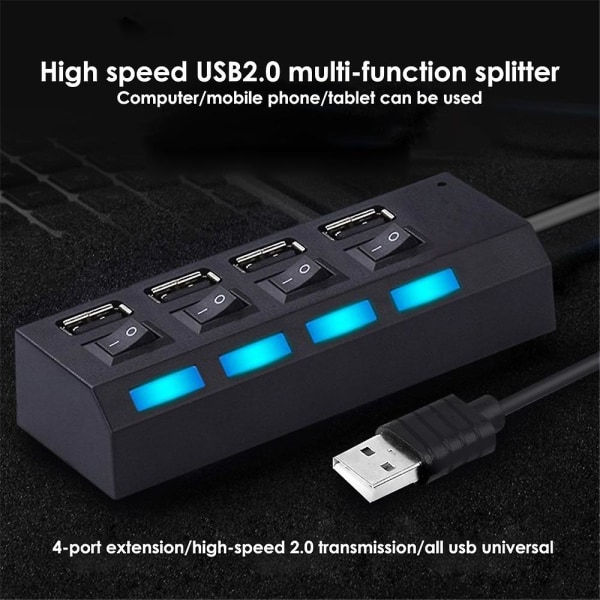 7-porters USB-hub med høy hastighet, multisplitter, ekspansjonsstrømadapter for PC-laptop black 7 Port