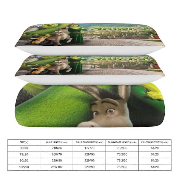 x16 Shrek 3-delt Sengesæt Varmt og Behageligt Blødt Dynebetræk Sengesæt med 1 Dynebetræk og 2 Pudebetræk til Soveværelse b16 135x200cm 53x78in
