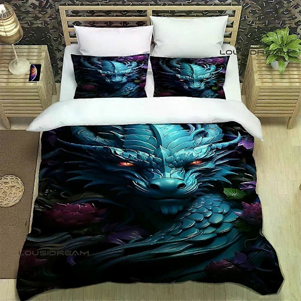 v880 Lakanat Retro lohikäärme painettu vuodevaatesetti hieno vuodevaatesetti pussilakana sängynpeite setti vuodevaatesetti ylellinen syntymäpäivälahja 3-osainen Be 135x200cm 53x78in