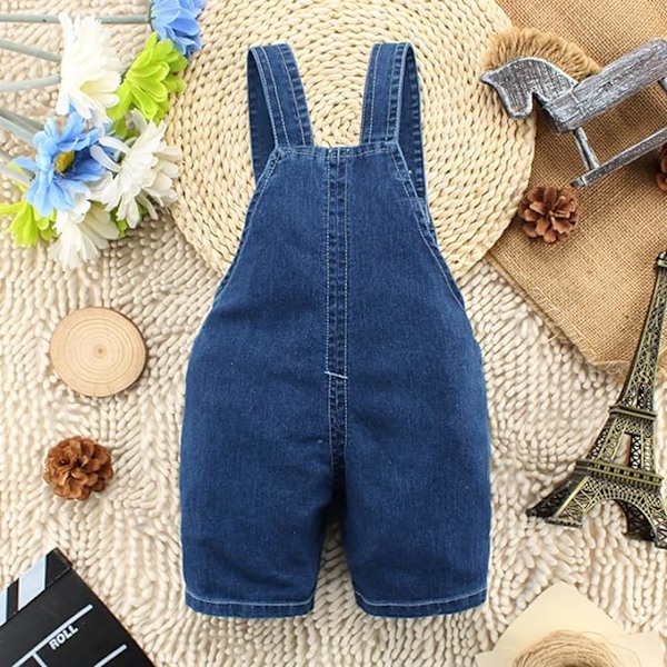 Søde Baby Sommer Jean Overalls, Toddler Denim 3D Tegneserie Animal Shortalls 80 Blue