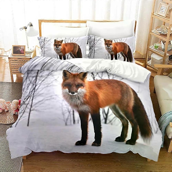 v985 Sängkläder Rävmönster Påslakanset Queen Sängkläder Set för Pojke Flicka Djurtema Räv Presenter Polyester Täcke Överdrag King Twin Full Storlek 3-Delar 200x200cm 78x78in