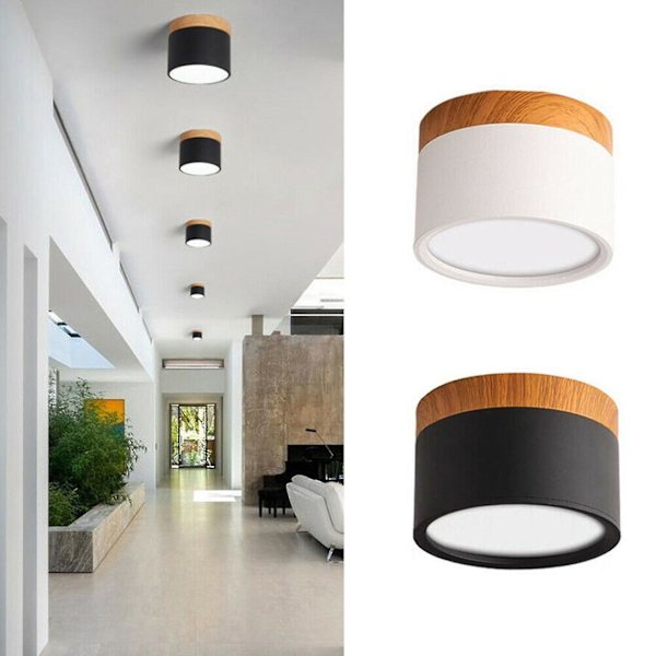 LED-taklampe, varmt hvitt downlight for stue, gang, svart