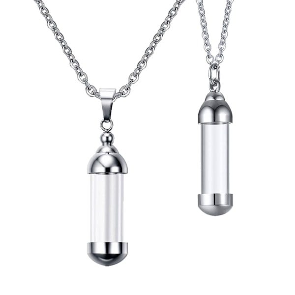 2x Glass Tube Vial Urn Necklaces Ashes Holder Container With Chain Keepsake