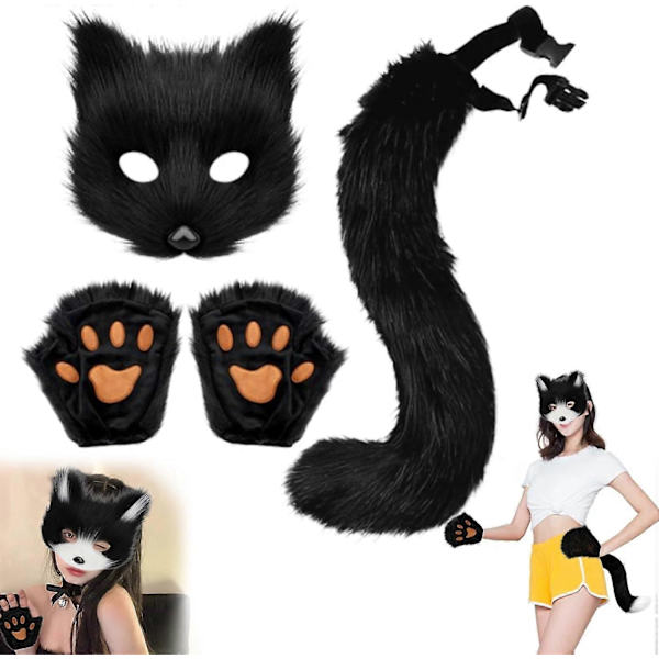 Halloween Kattmaske Sett, Pels Kostyme, Rev Kostyme Cosplay Kostyme, Halloween, Rev Hale Cosplay, Halloween Rev Maske, Karneval Halloween Party Cosplay Black