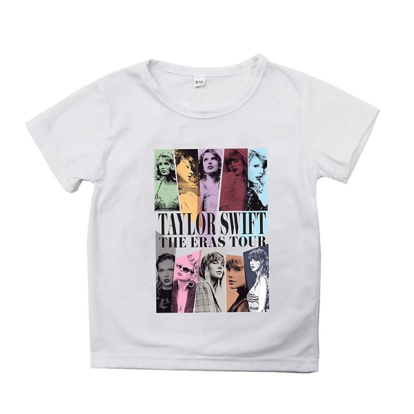 Børns piger Taylor Swift trykt kortærmet rund hals T-shirt sommer casual tee toppe White 7-8Years