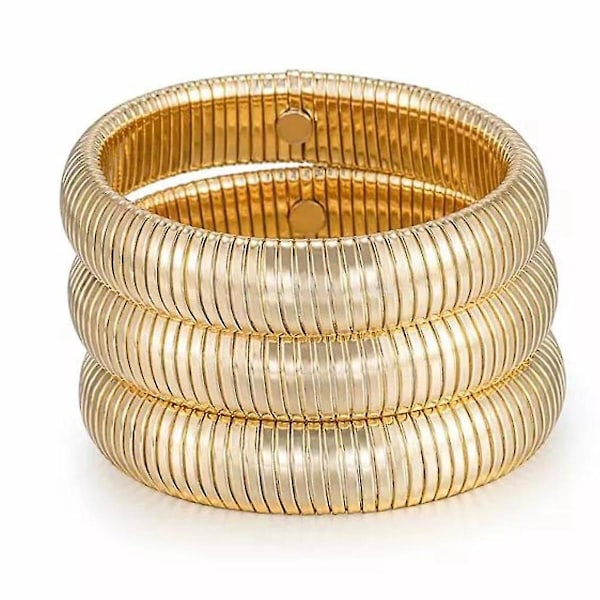 Bangle-armbandset för kvinnor, damarmband ormkedja stretch guld rodiumpläterade armband