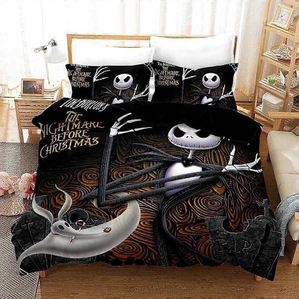 v4981 Sengetøj Skelet Jack Jule Horror Dynebetræk Sæt Sengetæppe Doona Betræk Sengetøj IU4981 240x260cm 94x102in