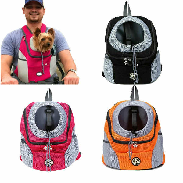Resväska för husdjur, hund, valp, resemesh-ryggsäck, bärbar axelväska framtill Orange S