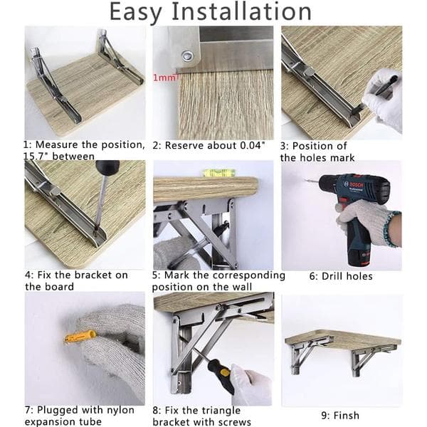 Folding Shelf Brackets, Max Load 136 kg, Heavy Duty Stainless Steel Folding Wall Mounted Shelf Brackets for Table, 2-Pack (2, Folding 30 cm)