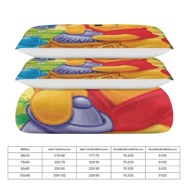 v23 Winnie The Pooh 3-delt dobbeltsengesæt - Inkluderer 1 enkelt dyne og 2 pudebetræk - Falmebestandig mikrofiber - Winnie The Pooh io23 135x200cm 53x78in