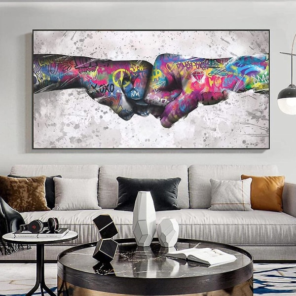 Fist Bump Graffiti Art Canvas Painting Street Wall Art Posters 30x60cm