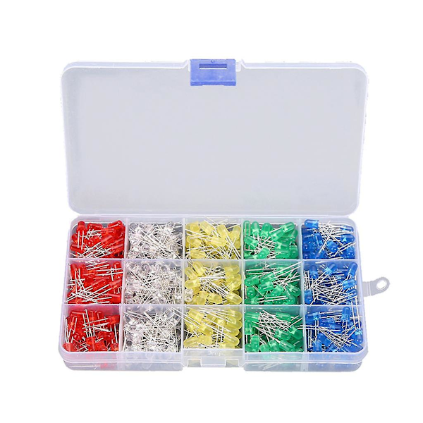 500 stk Assorterede 5mm LED Lys Hvid/gul/rød/blå/grøn Dioder DIY Sæt