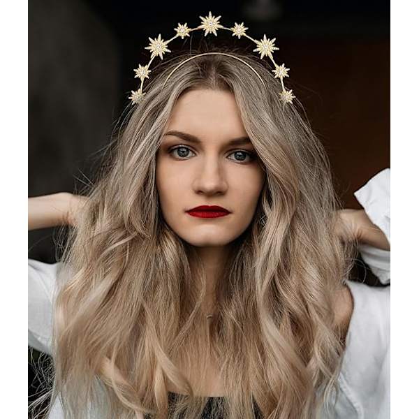 Halo Crown, Måne Stjärnor Halo Crown Hårband, Crown Celestial Hårband, Goddess Halo Crown Kostym Bröllop Hårprydnad för Kvinnor och Flickor