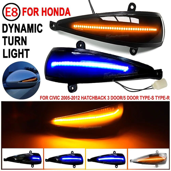 2 stk. Dynamisk Blinklys til Honda Civic 8. Mk8 Hatchback LED Blinklys 3D 5D Sidespejlslampe 2006 2012 FN2 FN FK