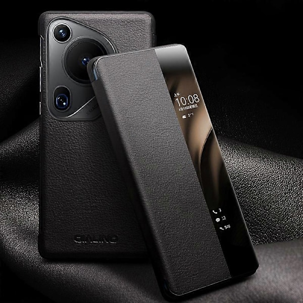 Etui med vindu for Huawei Pura 70 Ultra, ekte kvegsskinn, tynn, flip-design