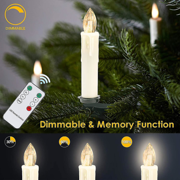 40x led julljus, trådlöst vitvarmt julgransljus, dimbara ledljus, Ip44, för julgran