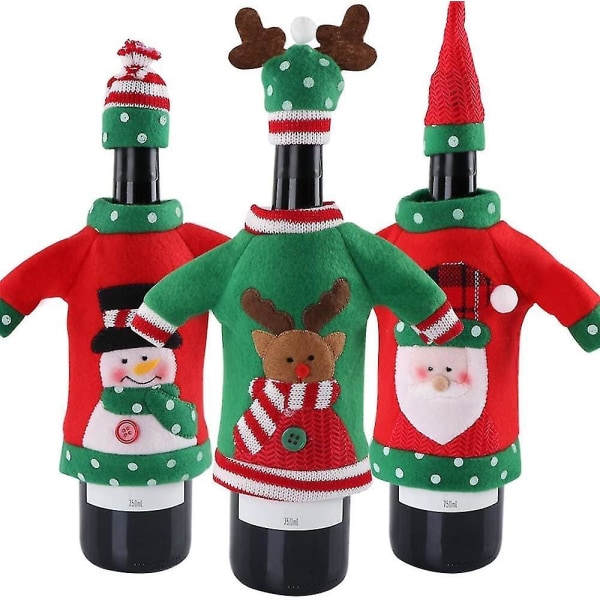 3pcs Christmas Wine Bottle Cover, Ugly Christmas Sweater Wine Bottle Cover For Holiday Christmas Party Decorations