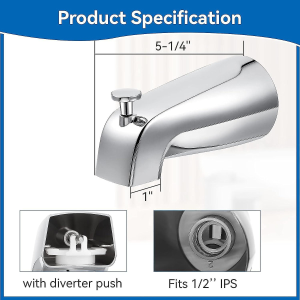 Universal badekar tud kompatibel med Westbrass E531D-1F-62, 5 1/4 tommer rækkevidde vægmonteret karudløb med bruseafleder