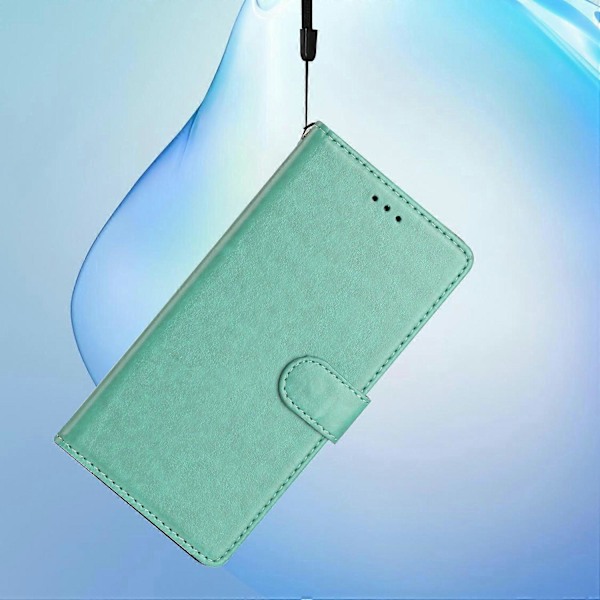 Lærtelefonveske med lommebok, stativ og praktisk stropp for iPhone 16 Plus Multicolor Green