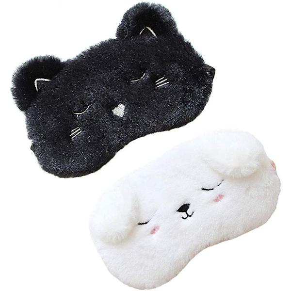 2 st söta djur sovmask för flickor söt tecknad katt hund mjuk plysch ögonbindel