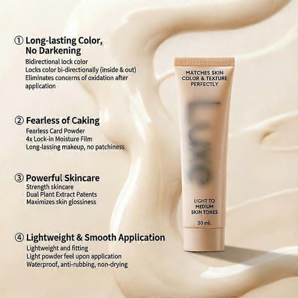 Luxery Research Farveskiftende Foundation Matcher Hudfarve og Tekstur Perfekt 30ml Light