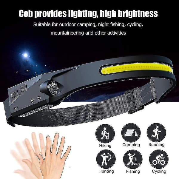 USB Oppladbar LED Hodelykt. Kraftig LED Hodelykt. Vanntett Camping Cob