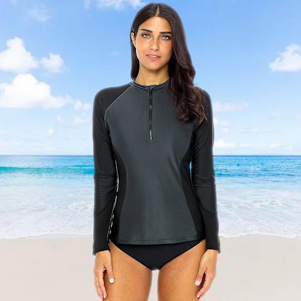 Dam UV-skyddande Rash Guard Långärmad - Baddräktstopp för kvinnor 2XL
