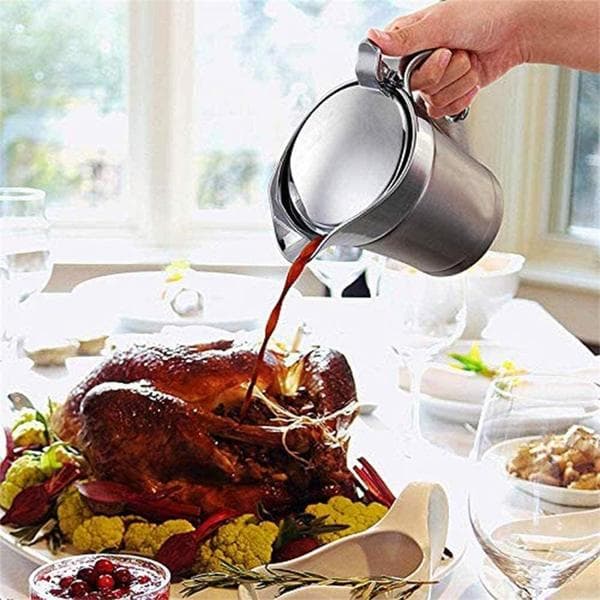 Isoleret sovseskål i rustfrit stål med låg – 450 ml/16 oz dobbeltvægget isoleret sovseskål, velegnet til varme og kolde saucer – Sovseskål med hængslet låg
