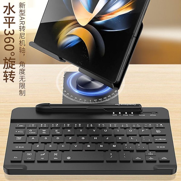 Langaton näppäimistö ja hiiri -yhteensopiva Samsung Z Fold 4/3 Pad -tablettipuhelin taitettavalla telineellä Black