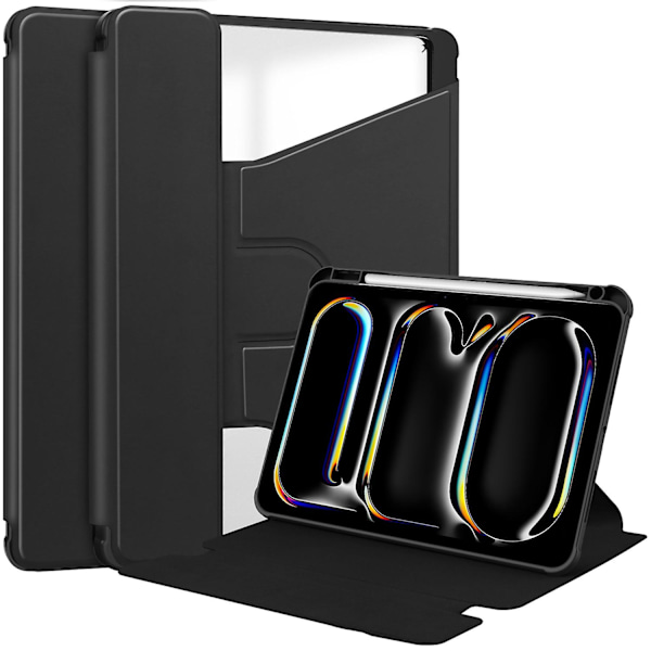 Til iPad Pro 11 (2024) Etui Rotationsstativ Læder+Akryl Tablet Cover (uden Tastatur) - Multicolor Black