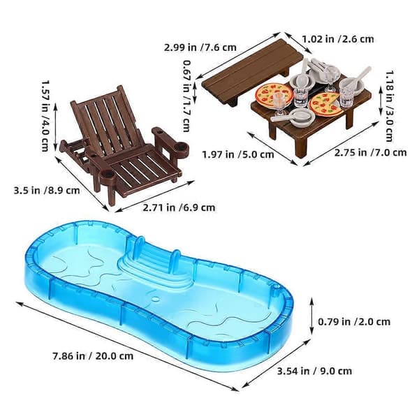Miniature dukkehus swimmingpool sæt til leg med 2 sæt