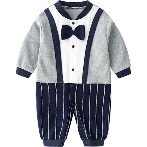 Nyfödd Romper Baby Boy Bomull Pyjamas Romper Outfits 0-12 Månader 66 Gray